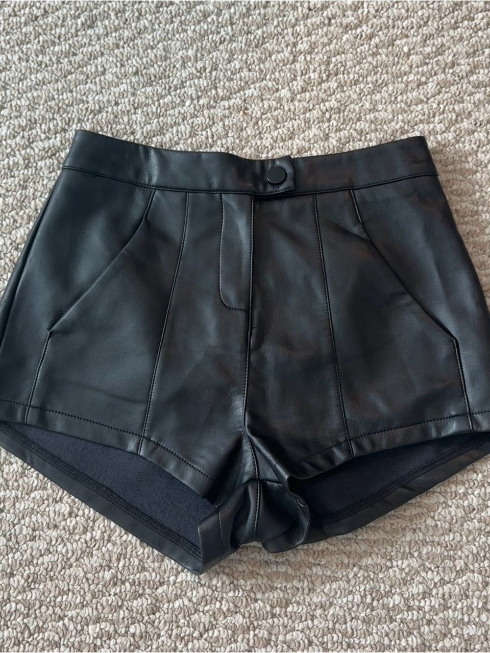 Edikted Black High-Waist Faux Leather Shorts